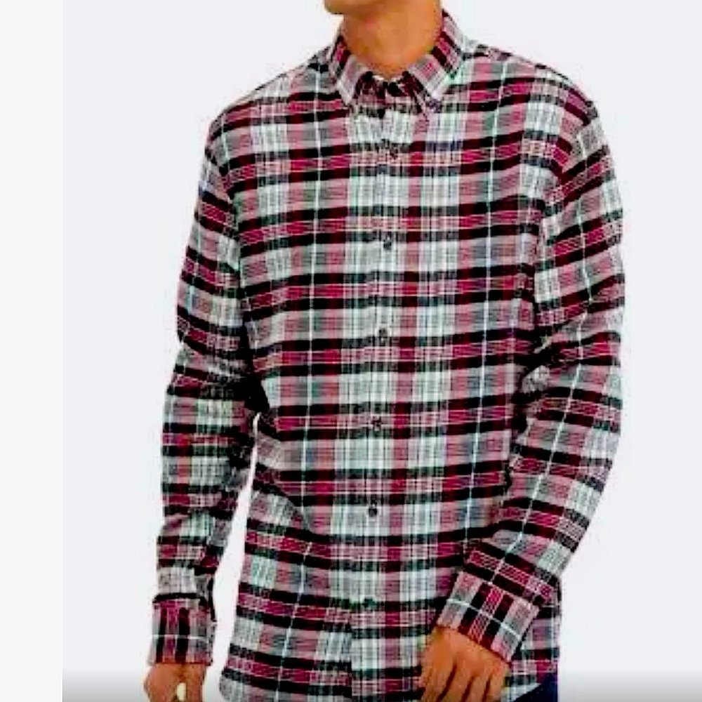 EXPRESS Men's Fitted Plaid Button Dress Shirt L